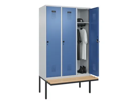 locker met bank,HxBxD 2120x1200x815mm,3vak,vak B 400mm,draaigrendel