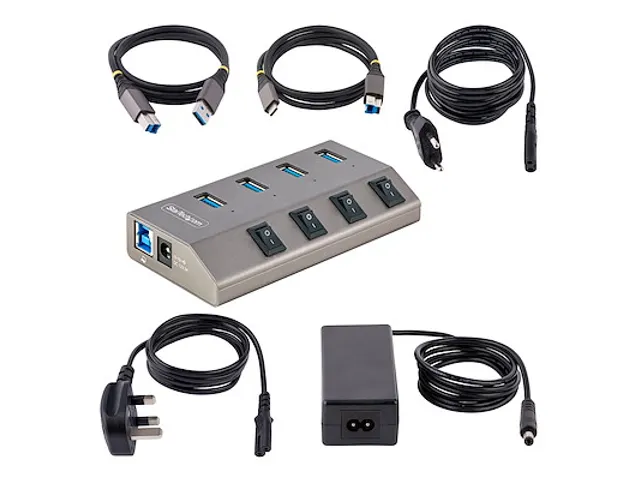 4-Port Self-Powered USB-C Hub met Individuele On/Off Schakelaars