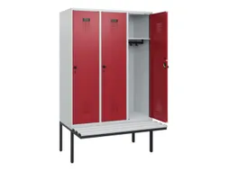 locker met bank,HxBxD 1950x1200x815mm,3vak,vak B 400mm,draaigrendel