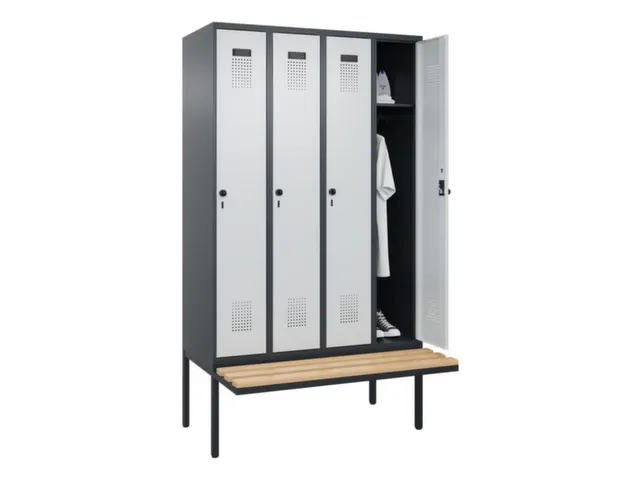 locker met bank,HxBxD 2120x1200x815mm,4vak,vak B 300mm,draaigrendel