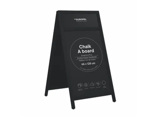 Europel Krijtstoepbord met Topbord 660 x 1280 mm Zwart