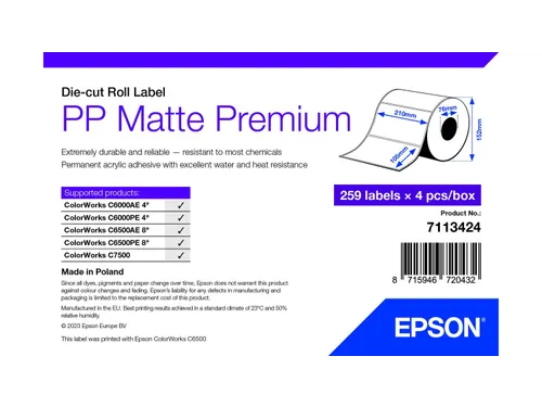Epson 7113424, Wit, Zelfklevend printerlabel, Gestanste etiket, Rol, I