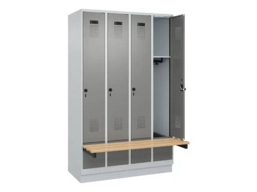 locker met bank,HxBxD 1950x1200x815mm,4vak,vak B 300mm,draaigrendel