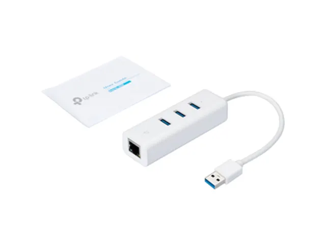 USB 3.0 to Ethernet Adapter Hub 3-poorts
