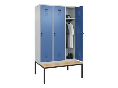 locker met bank,HxBxD 2120x1200x815mm,3vak,vak B 400mm,draaigrendel