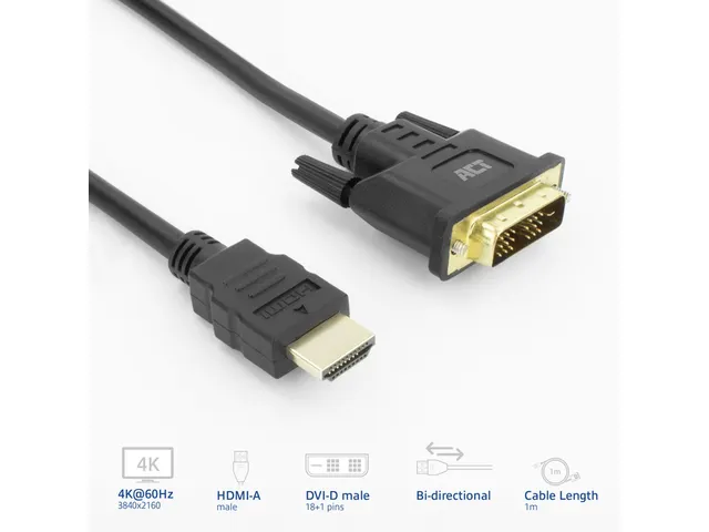 Adapterkabel ACT HDMI-A male naar DVI-D male 1 meter