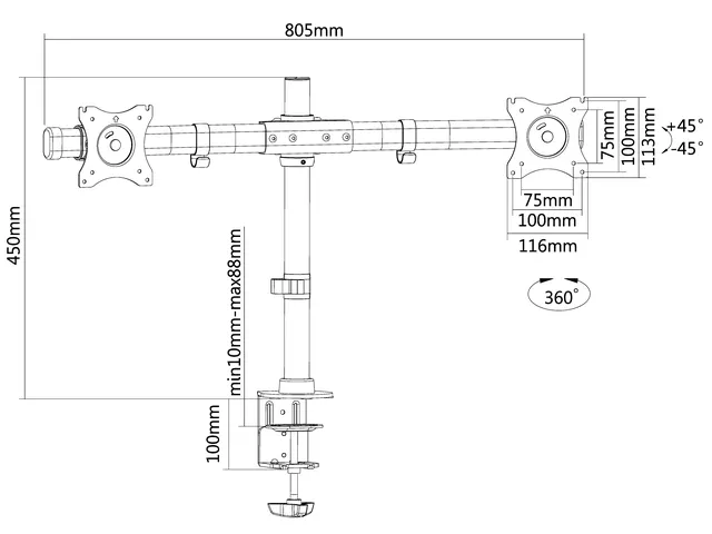 Monitorarm FPMA-DCB100D 2 schermen tot 27 inch Zwart