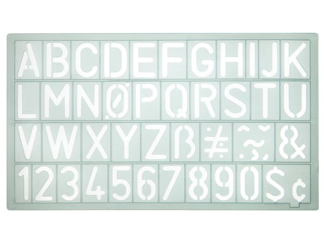 Sjabloon Westcott cijfers en letters 20mm hoog. 190X90mm, transparant | Tekensjablonen.nl