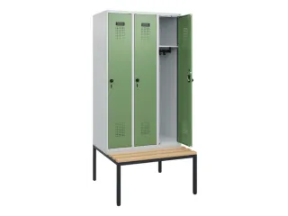 locker met bank,HxBxD 1950x900x815mm,3vak,vak B 300mm,draaigrendel - 1
