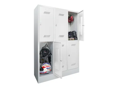 dubbeldekse locker,HxBxD 1850x1200x500mm,3x2vak.,RAL7035,front RAL7035