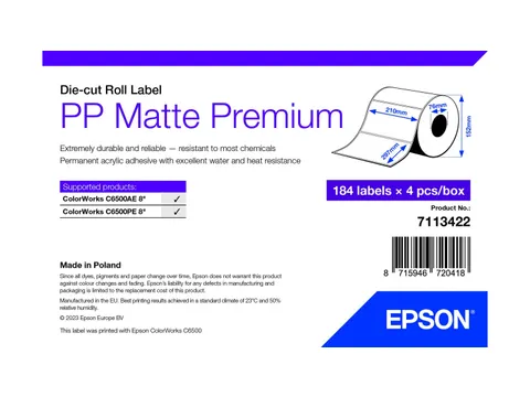 Epson 7113422, Wit, Zelfklevend printerlabel, Gestanste etiket, Rol, I