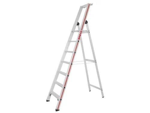 trapladder,eenzijdig,7treden,stand H 1,63m,balk L 2,45m,aluminium