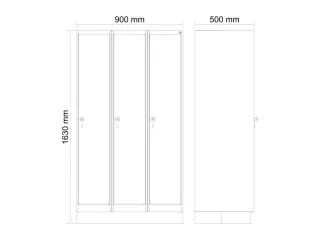 schoollocker,HxBxD 1630x900x500mm,3vak,vak B 300mm,cil.-slot,sokkel - 3