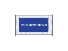 Hekwerkbanner 200x100 cm Blauw met Franstalige Print Nous Recrutons