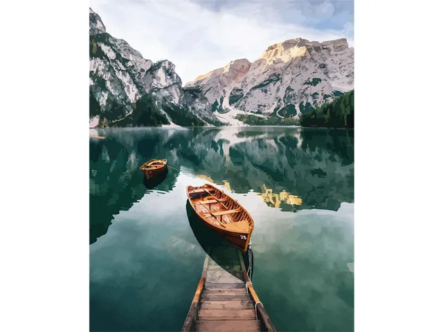 Peinture par numéro barque sur un lac