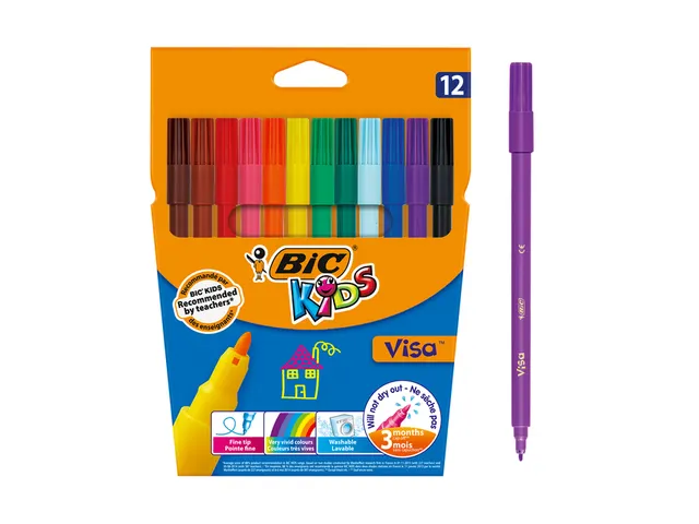 Feutre BIC Kids Visacolor Fin assorti étui 12 pièces