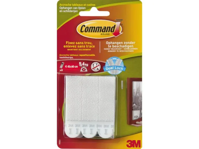 Bevestigingsstrip Command 3m 17201c Klikstrips Licht 5,4kg 8 Stuks
