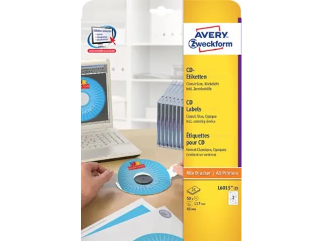Avery Zweckform L6015-25 CD etiketten diameter 117 mm Wit 50 stuks