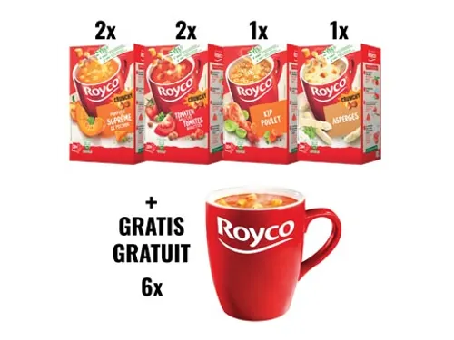 Royco ACTIE ROYCO 1 6 pakken soep + GRATIS 6 mokken
