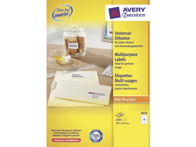 etiket Avery ILK 105x42,3mm 100 vel 14 etiketten per vel wit