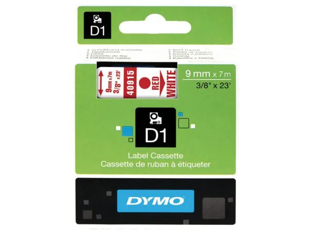 Labeltape Dymo D1 40915 720700 9mmx7m polyester rood op wit