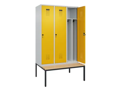locker met bank,voor scheiding van kleding,HxBxD 2120x1200x815mm,3vak
