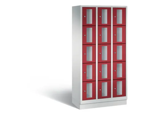 Lockerkast 1800x900x500mm 3x5 vakken Cilinderslot, Sokkel, RAL3003