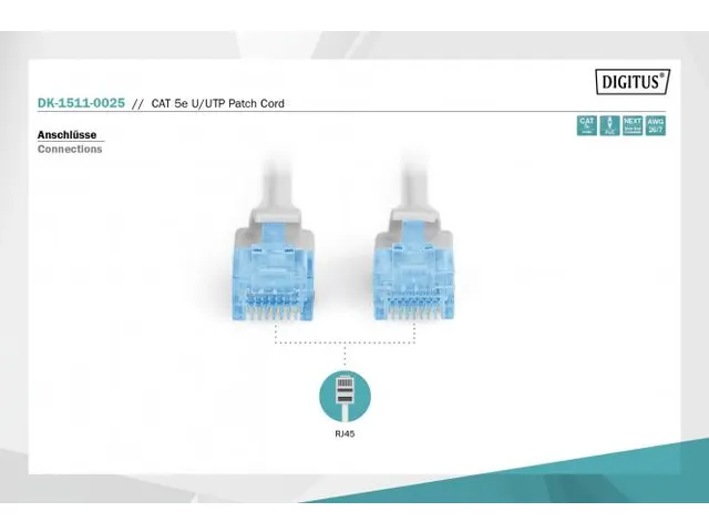 CAT 5e U-UTP patchkabel Cu PVC AWG 26/7 0,25m Grijs
