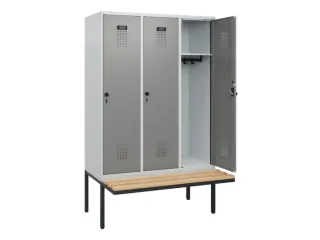locker met bank,HxBxD 1950x1200x815mm,3vak,vak B 400mm,draaigrendel - 1