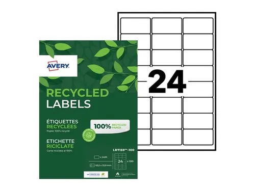 Etiket Avery LR7159-100 63.5x33.9mm recycled Wit 2400 stuks