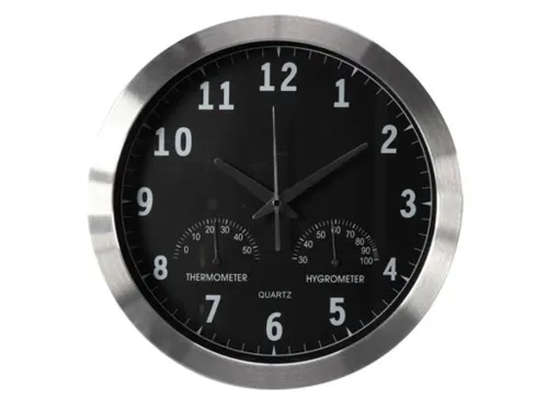 Aluminium Wandklok Met Thermometer & Hygrometer Ø 35,5cm cijfers