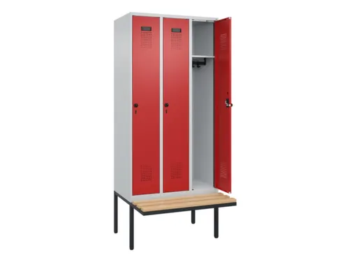 locker met bank,HxBxD 2120x900x815mm,3vak,vak B 300mm,draaigrendel