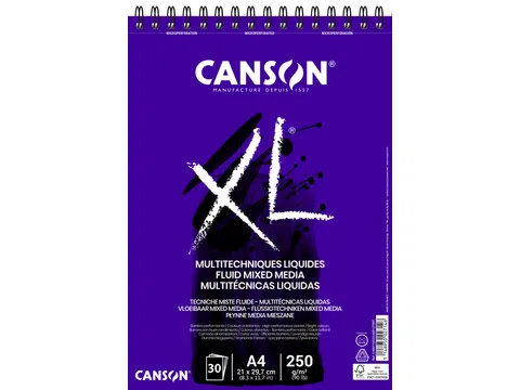 Mixed mediapapier Canson XL Fluid Mixed Media 30vel 250gr A4 extra wit