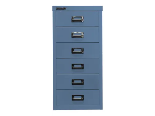 kantoor-ladekast HxBxD 590x279x380mm 6 laden romp + front blauw staal