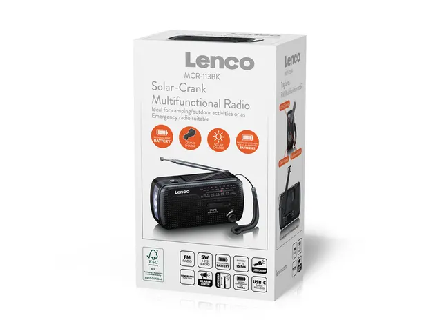 Lenco MCR-113BK Draagbare opwindbare noodradio, zaklamp en powerbank
