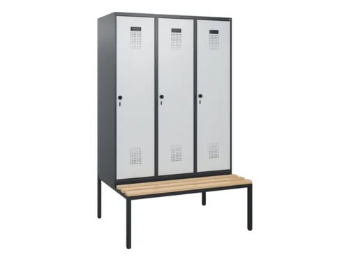 locker met bank,HxBxD 1950x1200x815mm,3vak,vak B 400mm,draaigrendel
