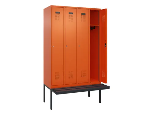 locker met bank,HxBxD 2120x1200x815mm,4vak,vak B 300mm,cilinderslot