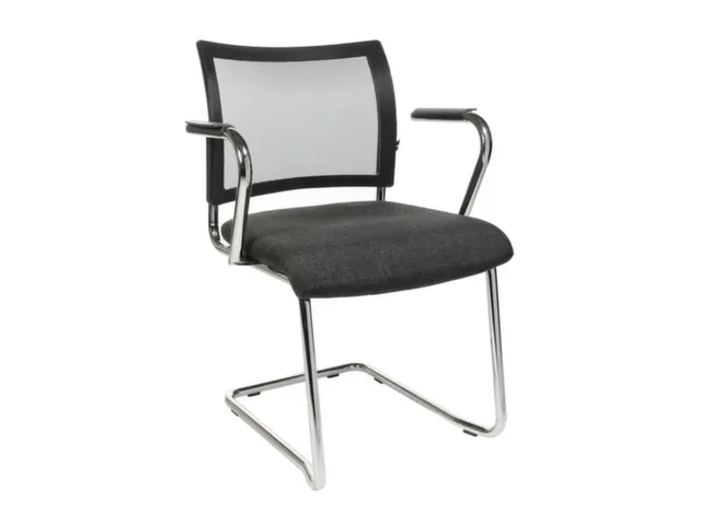 Bezoekersstoel Armleuningen Antraciet Stof Netrug Zwart Sledeframe