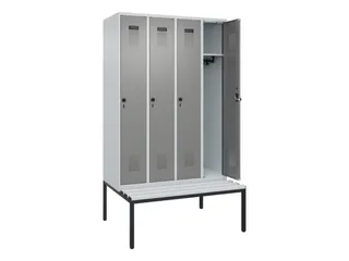 locker met bank,HxBxD 2120x1200x815mm,4vak,vak B 300mm,draaigrendel - 1