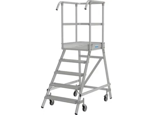 bordestrap,verrijdbaar,bordes H 1,2m,5treden,aluminium,4zwenkwielen