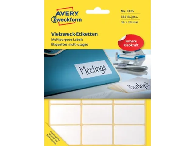 Avery Zweckform 3325 Mini Etiketten 38x24mm Wit 522 Stuks