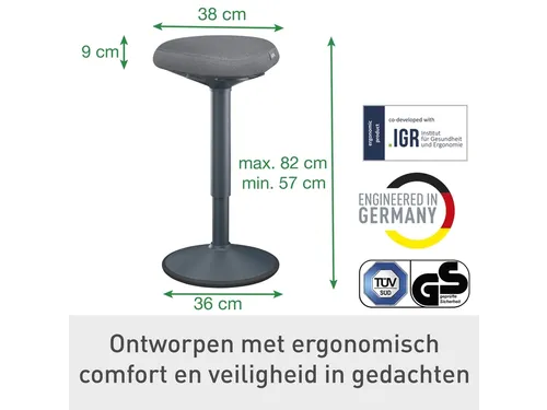 Actieve stakruk Leitz Ergo met comfortzitting 57-82cm