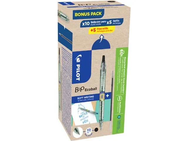 Balpen Pilot B2P Ecoball Begreen 1.6mm Extra Breed Zwart 10 stuks