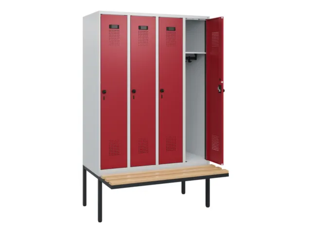 locker met bank,HxBxD 1950x1200x815mm,4vak,vak B 300mm,draaigrendel