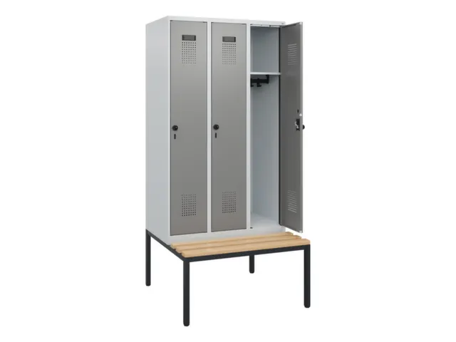locker met bank,HxBxD 1950x900x815mm,3vak,vak B 300mm,draaigrendel