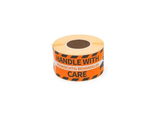 Gevaaretiket Raadhuis 46x125mm rol 250 stuks Handle with care EN/NL or