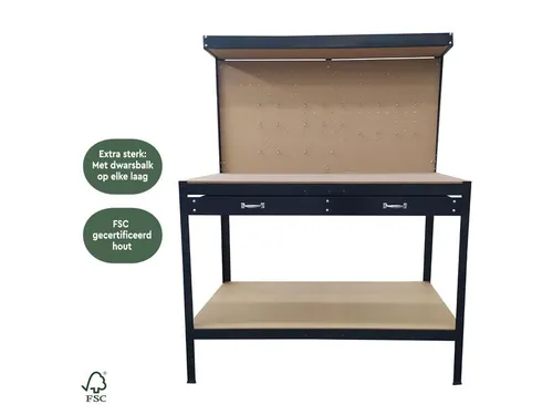 Werkbank met lade zwart 120x60x155cm WB100