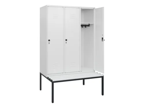 locker met bank,HxBxD 1950x1200x815mm,3vak,vak B 400mm,draaigrendel