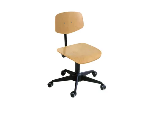 Werkplaatsstoel H 420-555Mm Gelijmd Beukenhout Spindel Wielen Zwart