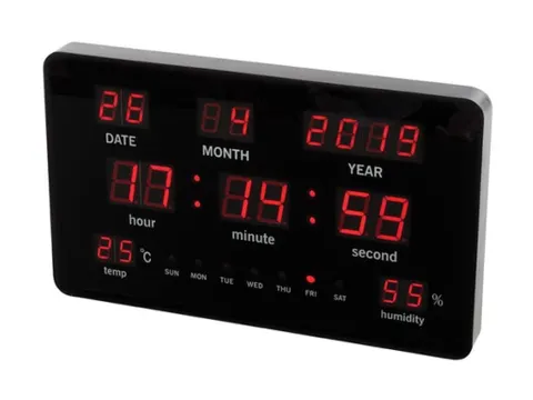 Digitale wandklok Zwart LED-display 37.5x25.5cm